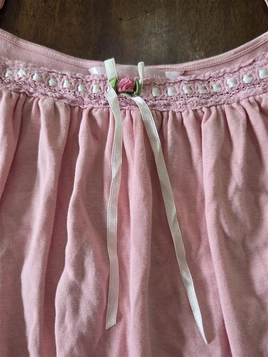 PO Victoria's Secret S Y2K Chemise Cotton Pink Ribbon Tank Gown 133298