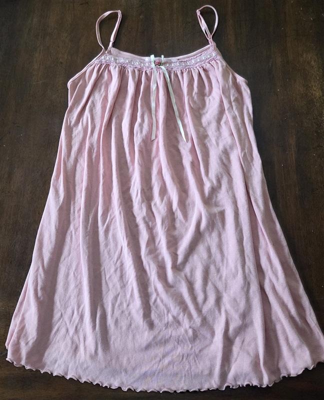 PO Victoria's Secret S Y2K Chemise Cotton Pink Ribbon Tank Gown 133298