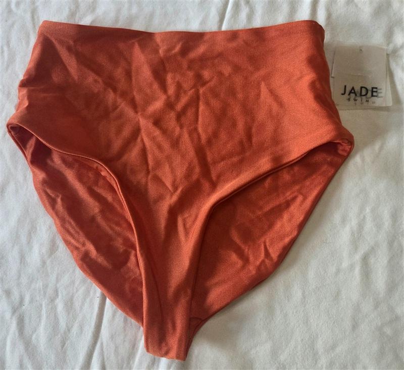NWT Jade Swim XS Bound High Waist Orange Sheen Bikini Bottom 133309