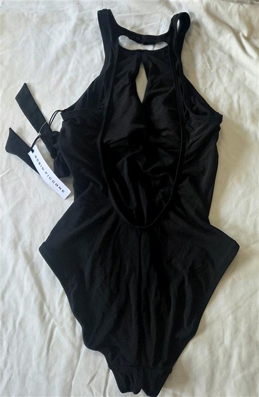 NWT Robin Piccone 6 Keyhole Hi Neck Bow Black 1pc Swimsuit 133314
