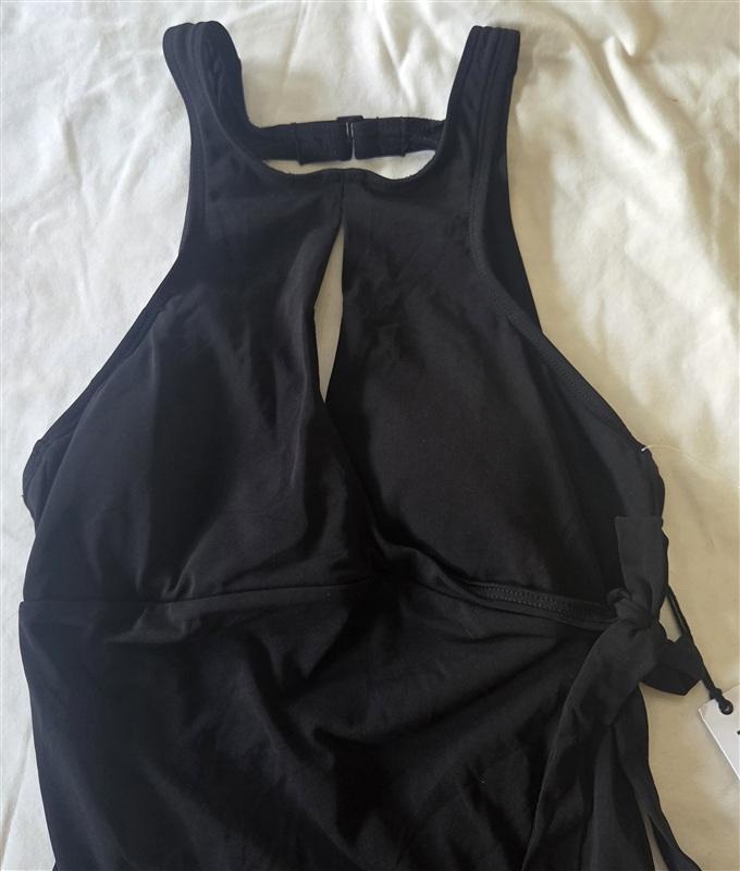 NWT Robin Piccone 6 Keyhole Hi Neck Bow Black 1pc Swimsuit 133314