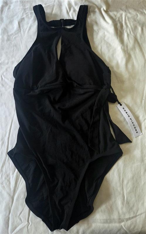 NWT Robin Piccone 6 Keyhole Hi Neck Bow Black 1pc Swimsuit 133314