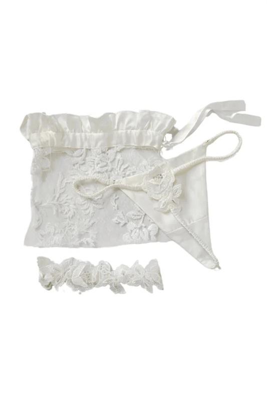 NWT Montelle Rya Collection M/L True Love Gift Bag Thong Garter White 133315