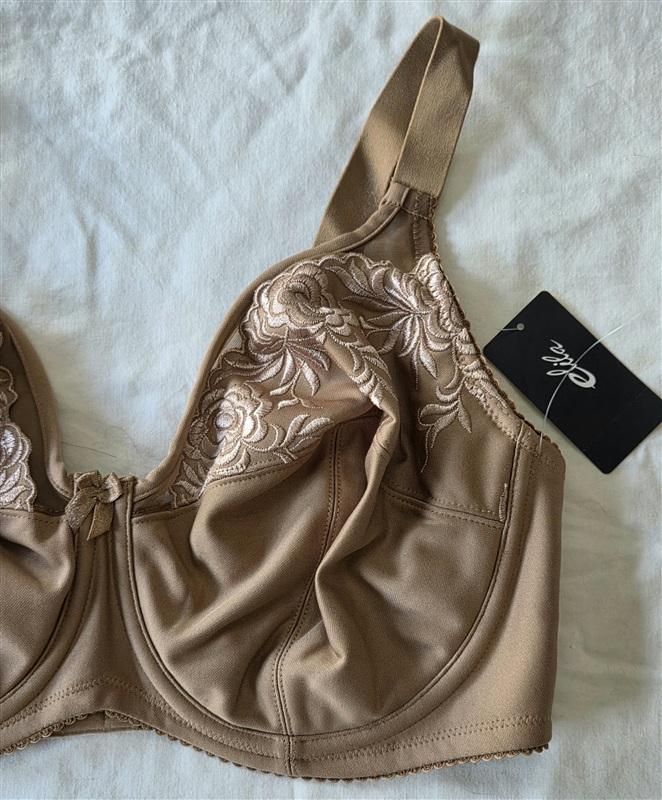 NWT Elila 36F Embroidered Microfiber Underwire Bra 2401 Beige 133330