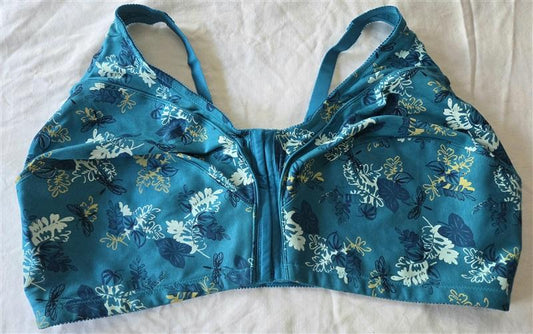 NWOT Comfort Choice 54G Wirefree Front Hook Seamless Bra Teal Floral 133336