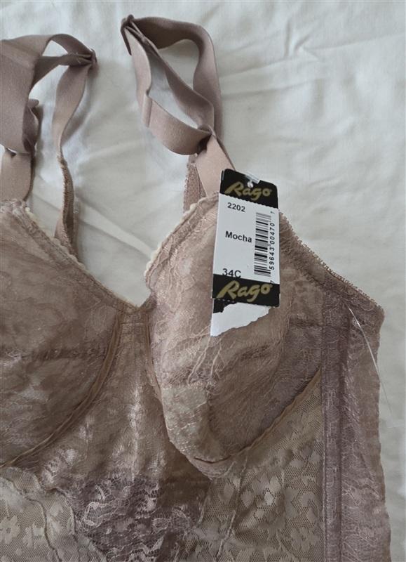 NWT Rago 34C Lacette Longline Wireless Expandable Cup Bra Mocha 133347