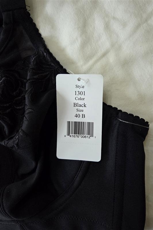 NWOT Elila 40B Embroidered Full-Figure Bra 1301 Black 133352