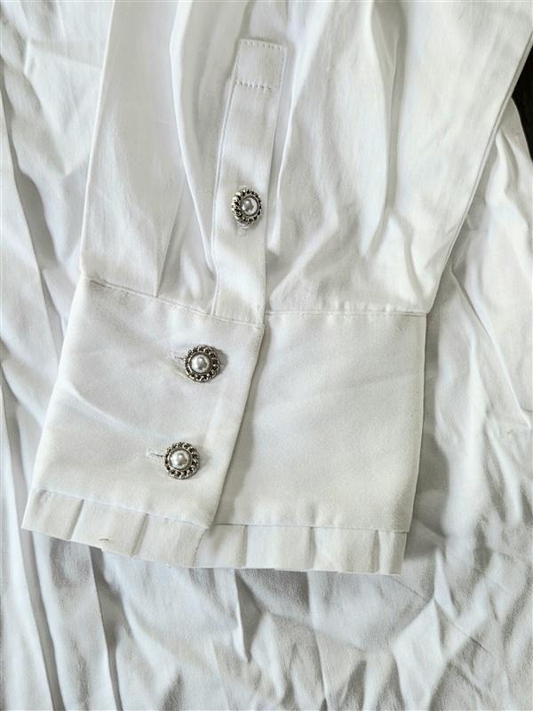 NWOT Soft Surroundings Petite L White Pleated Front Button Down Shirt 133360