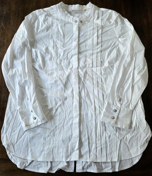 NWOT Soft Surroundings Petite L White Pleated Front Button Down Shirt 133360