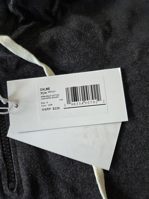NWT Calme S Washable Cashmere Sporty Hoodie Sweater Gray 133365