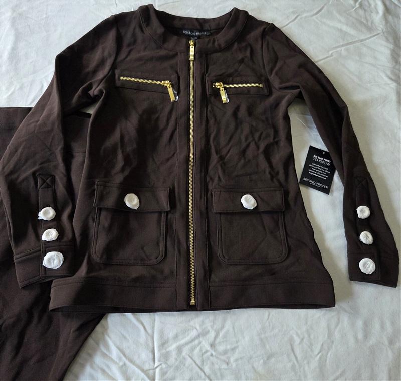 NWT Boston Proper XXS Beyond Travel Palazzo Jacket & Pants Brown 133366