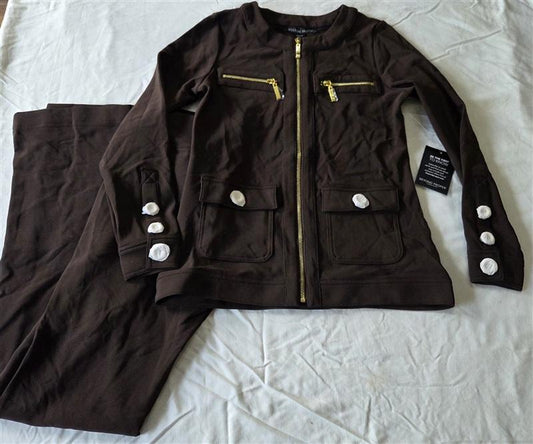 NWT Boston Proper XXS Beyond Travel Palazzo Jacket & Pants Brown 133366
