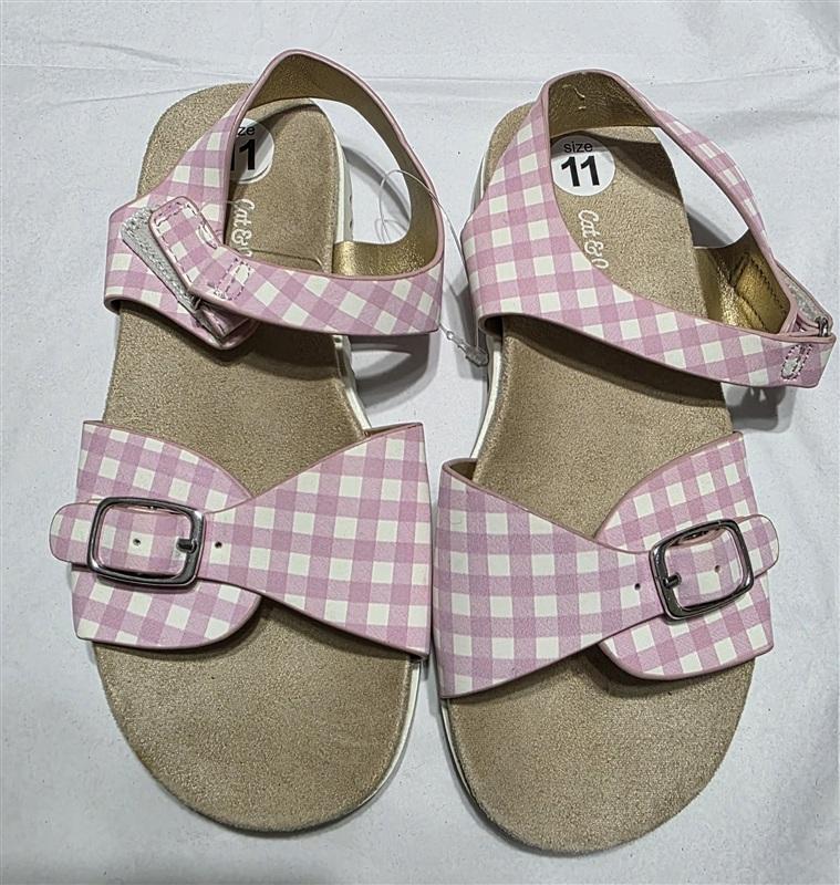 NEW Cat & Jack 11 Shaelyn Pink Gingham Buckle Girls Comfort Sandal 133380