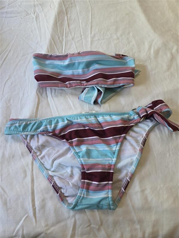 NWT Anthropologie Radio Fiji Striped Bandeau Bikini Swim Top & Bottom 133399