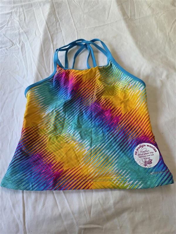 NWT Speedo 16 Girls Rainbow Stripe Tankini Top Swimsuit 133402