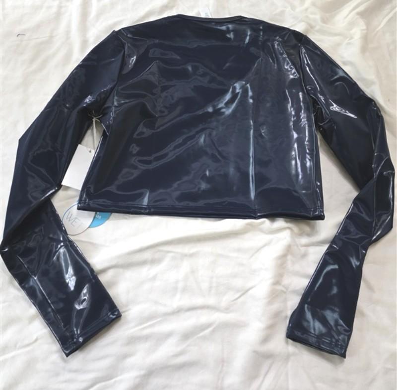 NWT Wet LA L Ella Navy Rash Guard Long Sleeve Crop SHINY Bikini Swim Top 133404