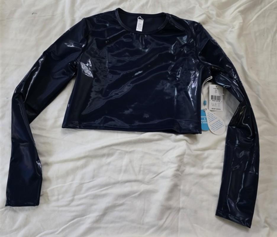 NWT Wet LA L Ella Navy Rash Guard Long Sleeve Crop SHINY Bikini Swim Top 133404
