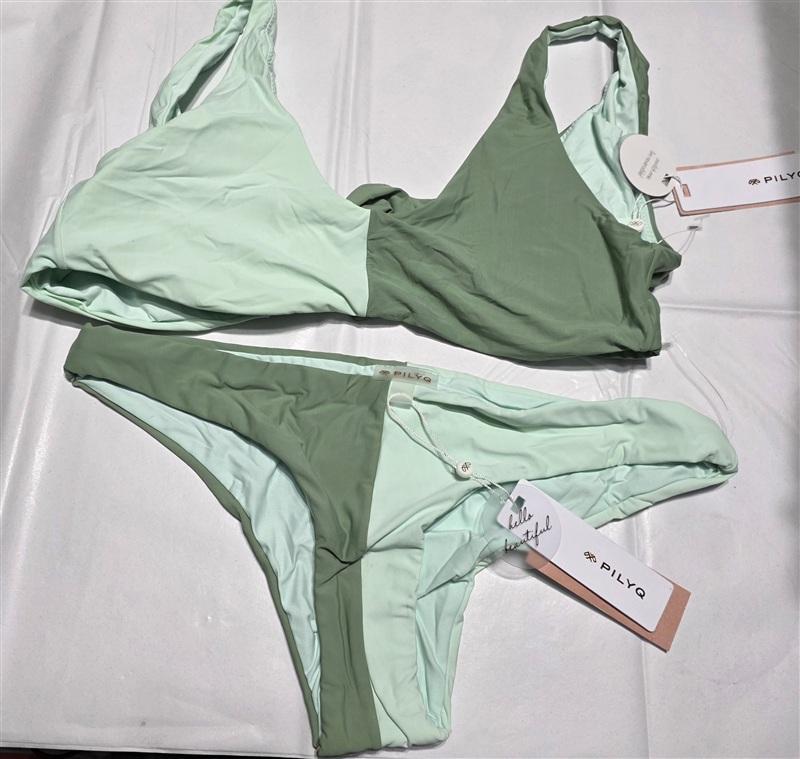 NWT Pilyq PQ Azura Two Tone L Teeny Bikini Top & Bottom Mint Green 133405