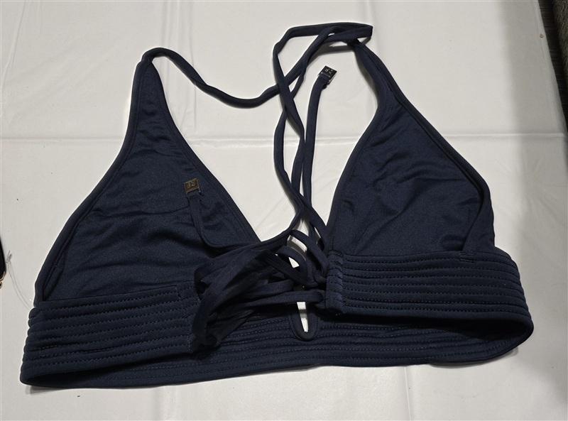 NWOT Seafolly 10 USA Longline Quilted Tri Bikini Swim Top Blue 117872