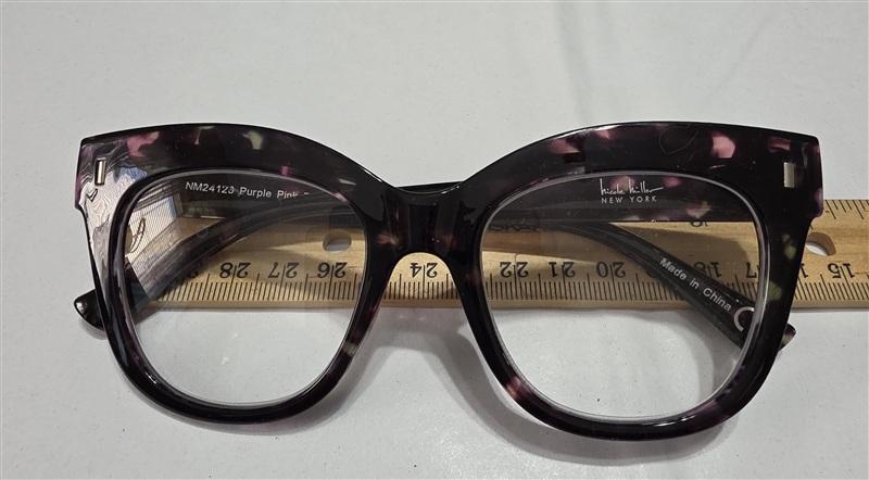 NWT Nicole Miller Purple Pink Tort 2.0 Cat Eye Thick Reading Nerd Glasses 133438