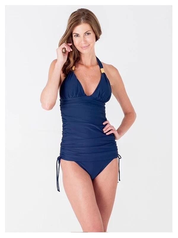 NWOT Lori Coulter Deep V Tankini Top Ruched Sides Swimsuit 133487