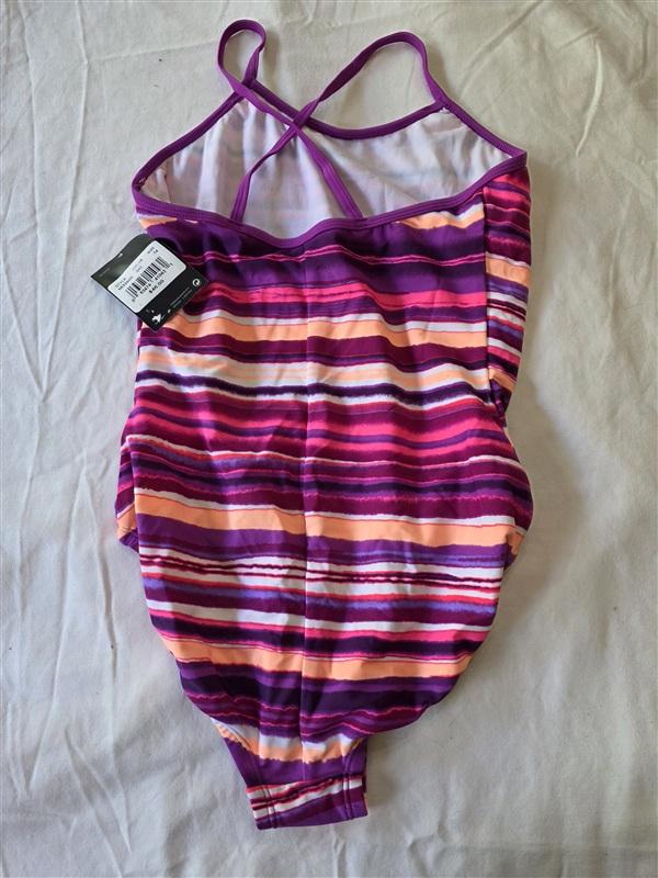NWT Nike 14 Girl Cross Back Striped 1PC Swimsuit Purple Striped 133488