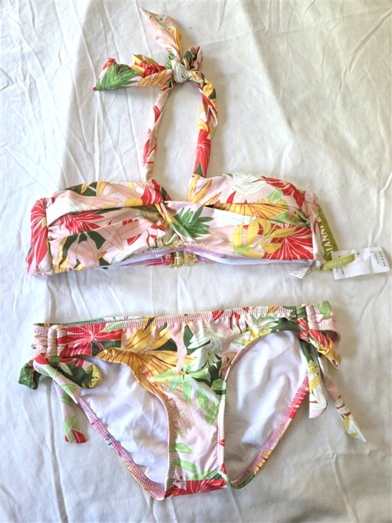 NWT Gianni Bini L Bandeau Top M Tie Bottom Tropical Bikini Bottom 133489