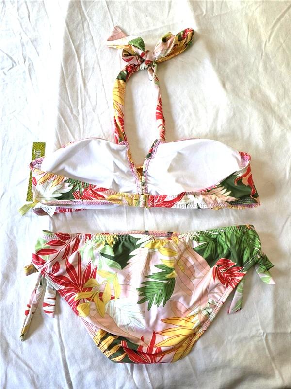 NWT Gianni Bini L Bandeau Top M Tie Bottom Tropical Bikini Bottom 133489