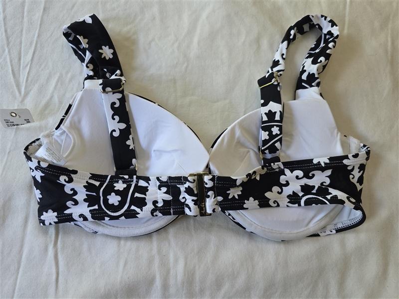 NWPT Anne Cole 36B 34C Black White Floral Twist Underwire Bikini Swim Top 133495