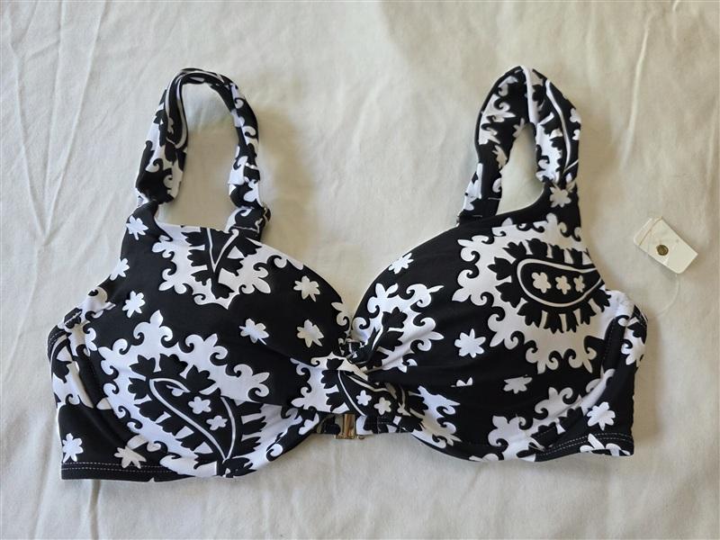 NWPT Anne Cole 36B 34C Black White Floral Twist Underwire Bikini Swim Top 133495