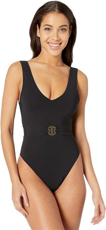 NWTD Tory Burch Miller L Plunge 1PC Black Swimsuit No Belt 133499