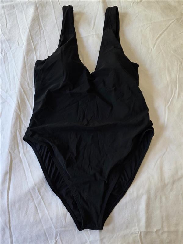 NWTD Tory Burch Miller L Plunge 1PC Black Swimsuit No Belt 133499