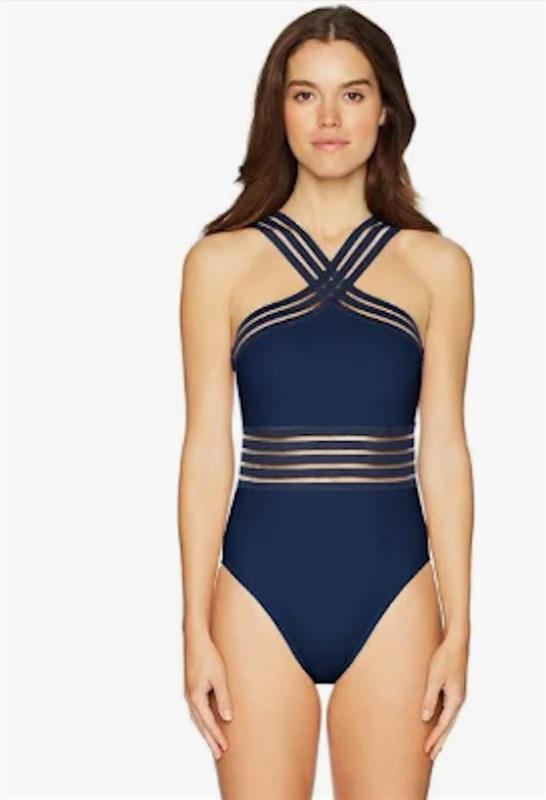 NWOT Kenneth Cole L Stompin' In My Stilettos High Neck Black Swimsuit 133501