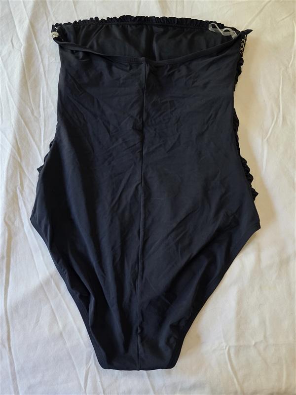 NWT Bleu Rod Beattie 14 Black Gold Smocked Bandeau 1pc Swimsuit 133507