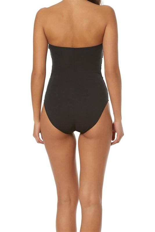 NWT Bleu Rod Beattie 14 Black Gold Smocked Bandeau 1pc Swimsuit 133507