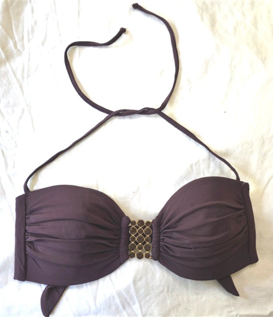 NWOT Robin Piccone M Jeweled Bandeau Bikini Swim Top Brown Purple 133511