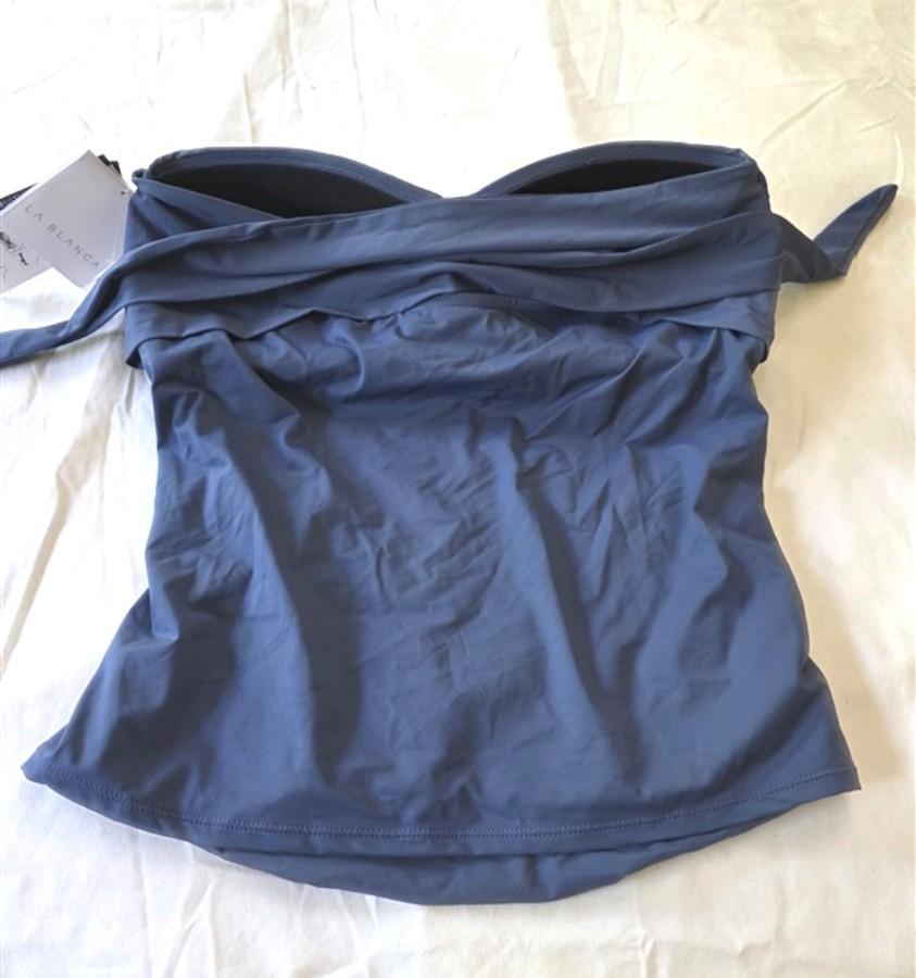 NWT La Blanca 16 Island Goddess Halter Bandeau Tankini Swim Top Blue 133513