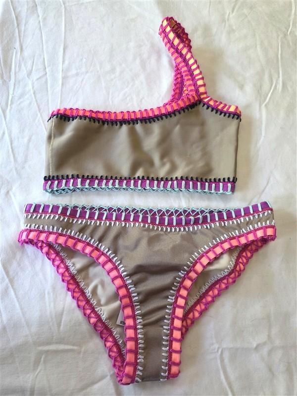 NWT Pilyq Platinum Sandstone S Crochet Trim Scoop Bikini Swim Top Bottom 133515