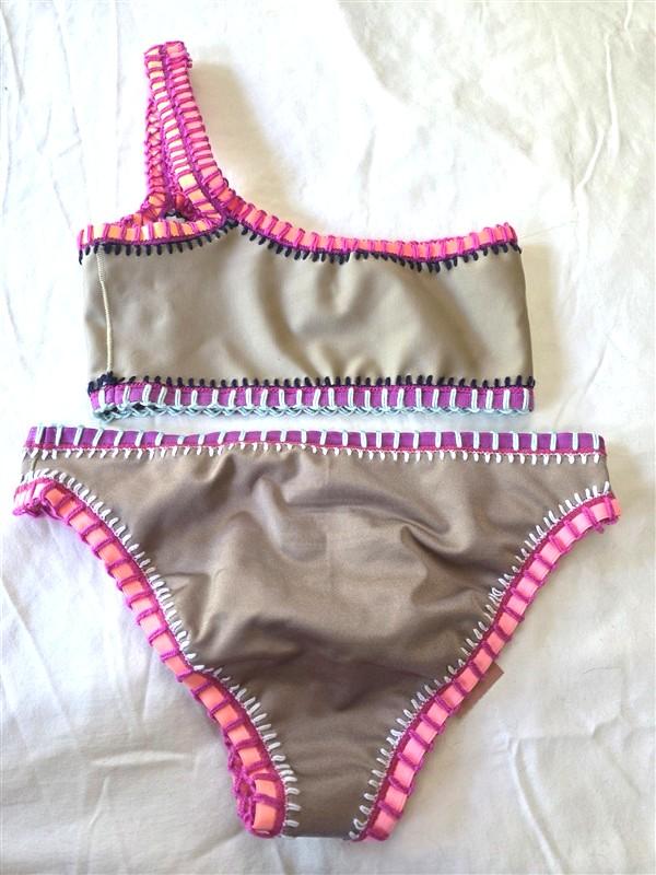 NWT Pilyq Platinum Sandstone S Crochet Trim Scoop Bikini Swim Top Bottom 133515