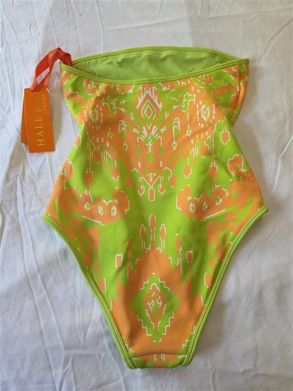 NWTD Hale Bob Cabana S Bandeau 1pc Orange Green Swimsuit 133517