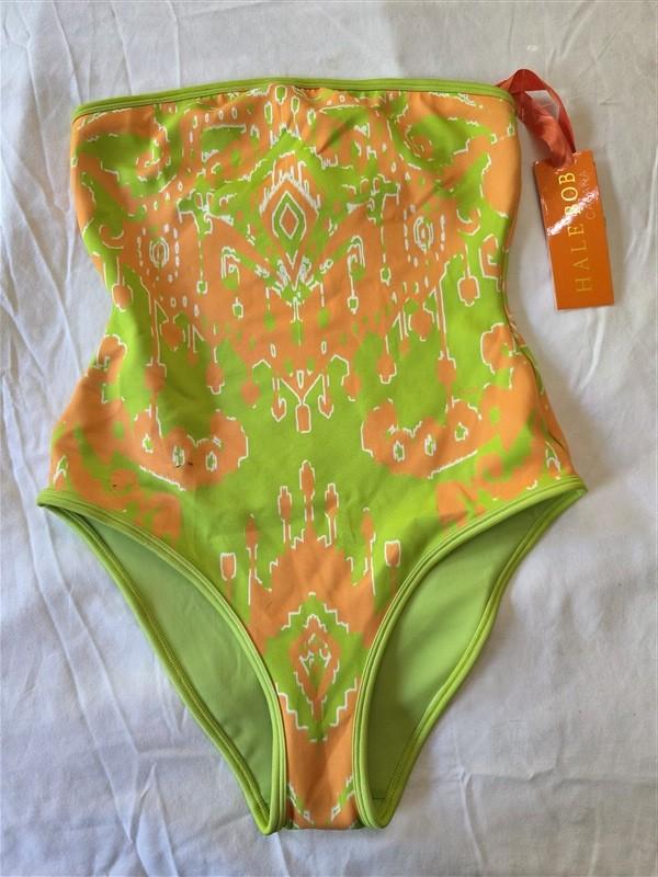 NWTD Hale Bob Cabana S Bandeau 1pc Orange Green Swimsuit 133517