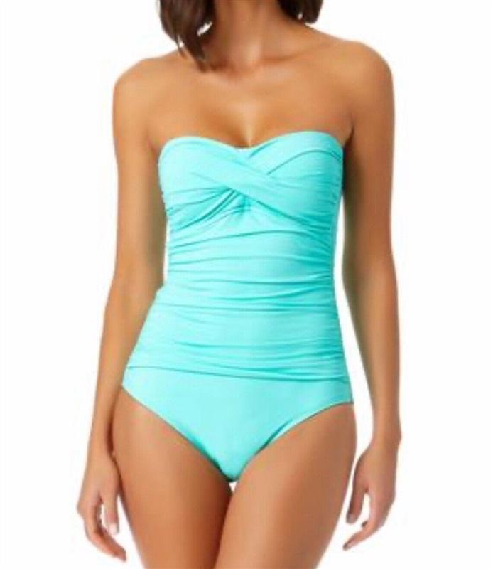 NWT Anne Cole 16 Sea Glass Green Strapless Twist Front Bandeau 1PC 133518