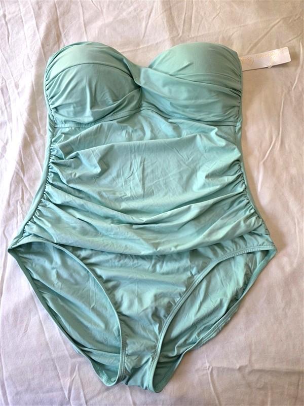 NWT Anne Cole 16 Sea Glass Green Strapless Twist Front Bandeau 1PC 133518