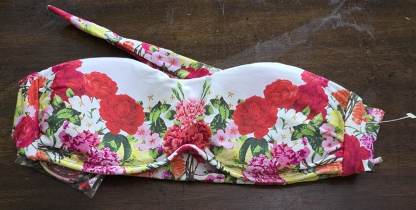 NWOT Pilyq Red Roses Floral White Underwired Bandeau Bikini Top 133519