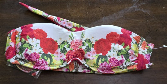 NWOT Pilyq Red Roses Floral White Underwired Bandeau Bikini Top 133519
