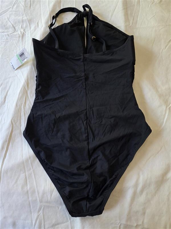 NWT Bleu by Rod Beattie 8 Hi Neck Keyhole 1PC Black Swimsuit 133522