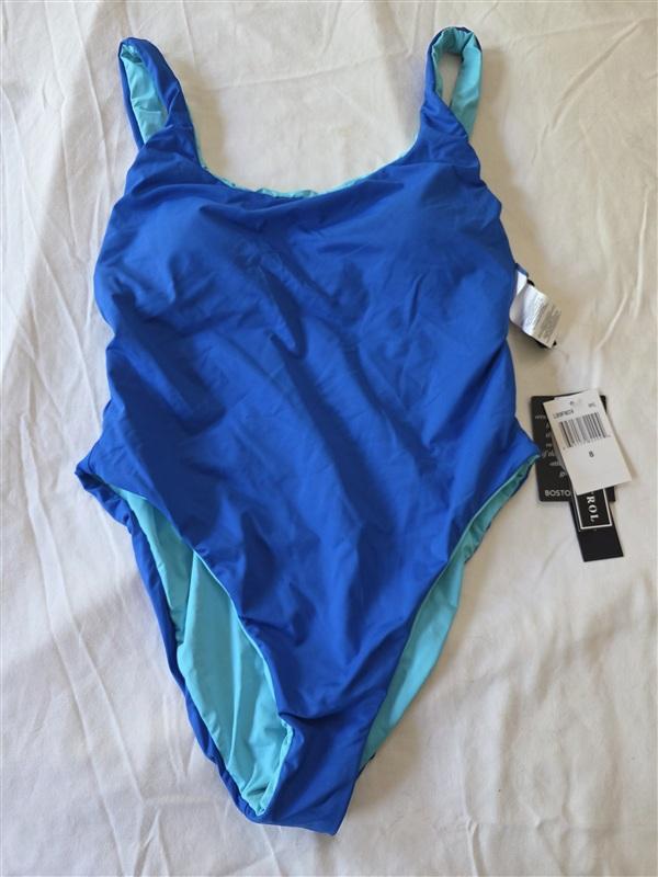 NWT La Blanca Boston Proper 8 Scoop Blue & Aqua Reversible 1PC Swimsuit 133524