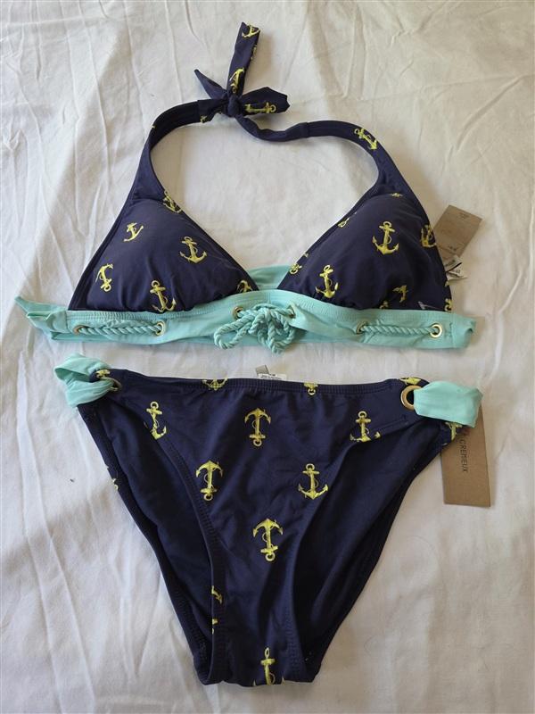 NWT Cremieux Anchor Bikini Swim L Top M Bottom Blue & Yellow Set 133526