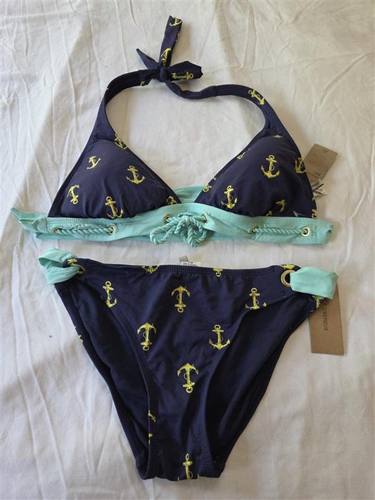 NWT Cremieux Anchor Bikini Swim L Top M Bottom Blue & Yellow Set 133526