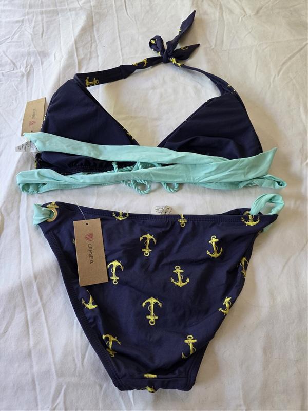 NWT Cremieux Anchor Bikini Swim L Top M Bottom Blue & Yellow Set 133526